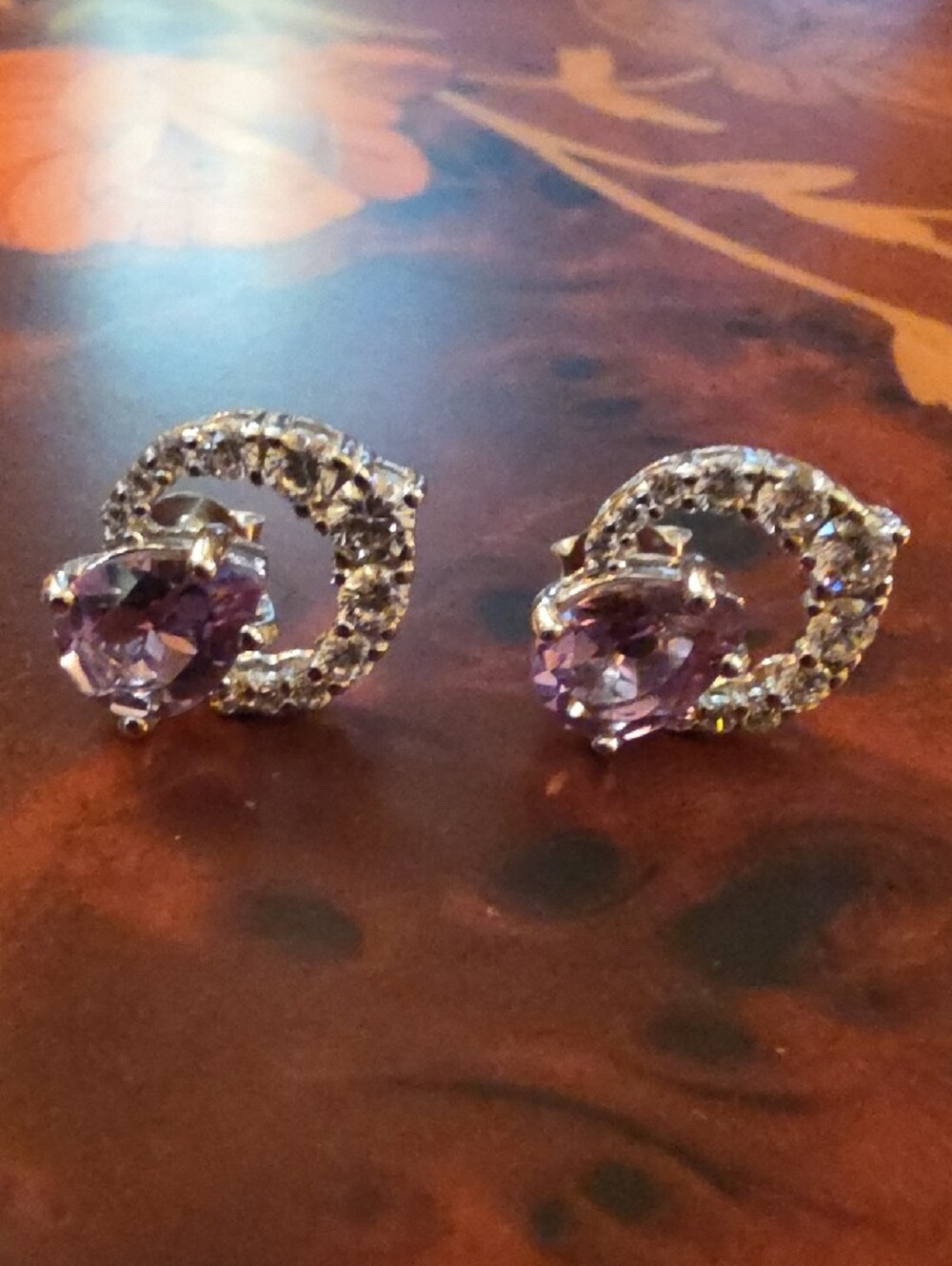 JTV Brazilian Amethyst With White Cubic Zirconia Rhodium Over Silver Earrings